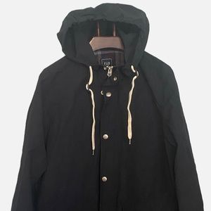 Mens GAP Navy Blue Button/Zip Nylon Jacket with hood- size XL